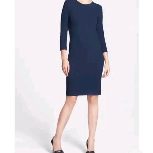Vince Dresses & Skirts - Vince navy blue quarter sleeve high neck midi dress